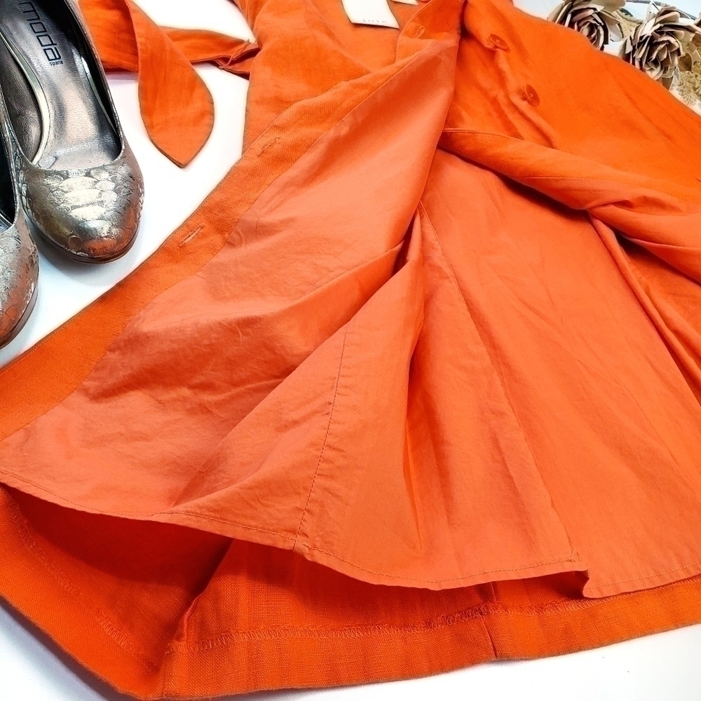 New JOIE Carmell Warm Terra Orange Linen Dress Size Large - Picture 14 of 16